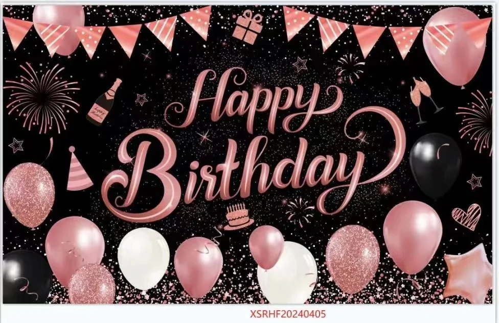Happy Birthday Backdrop Banner Sign Poster Large Fabric Glitter Balloon Sign Birthday Photo Backdrop for Birthday Party Decor