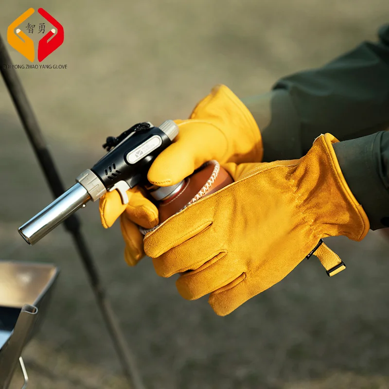 Outdoor Camping Picnic Cow Leather Heat insulation anti-skid Labor Wear-resistant Work Gloves