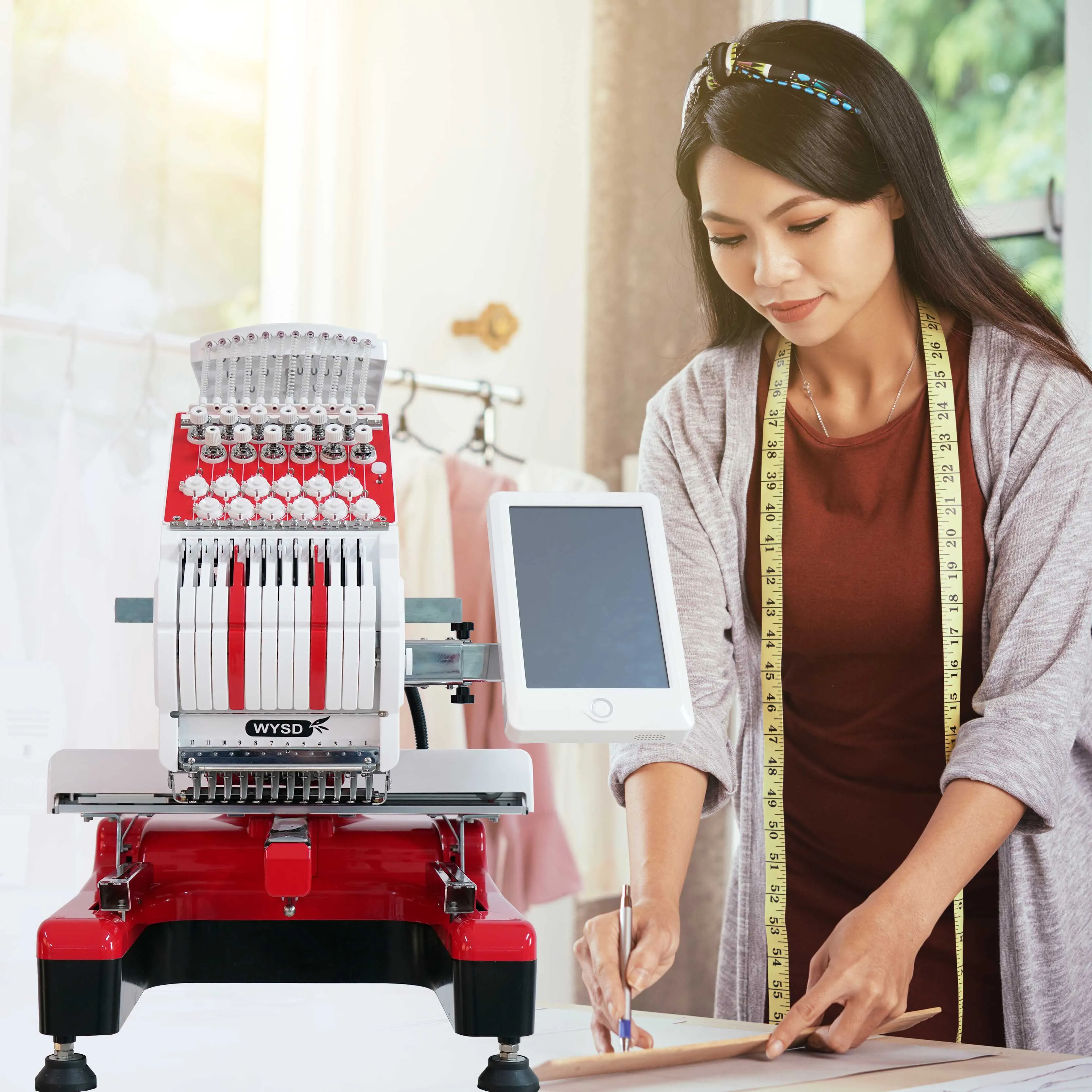 
Single Head 9 Needles Computer Digital Embroidery Machine For Cap T-shirt Clothes Garment 