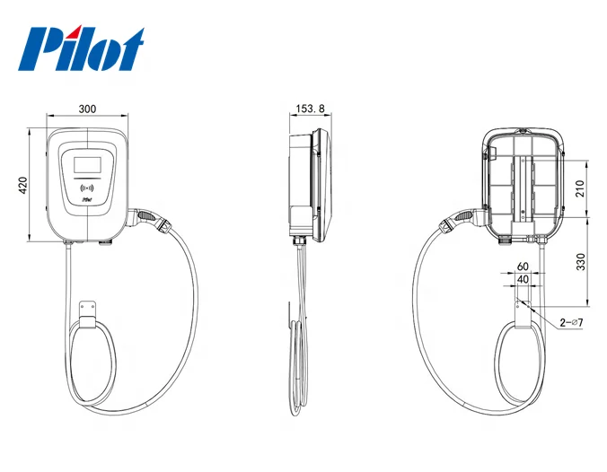 Industry  and trade PILOT EUR Standard 4.3 inch touch screen  Single AC EV Charger PEVC2201E-P7G  Pole mounted