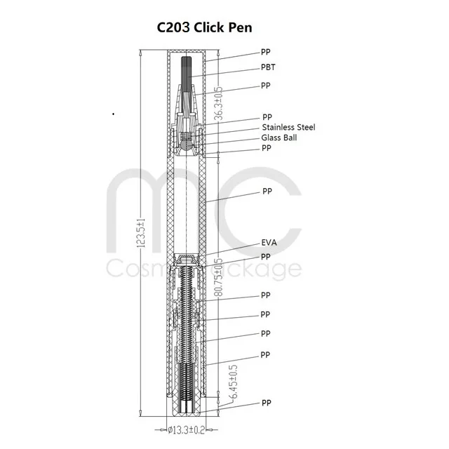 C203 Empty Plastic Click Cosmetic Pen Container Packaging Package 2ml 3ml for Lip Gloss Lipgloss Lipstick Lip 3ml 4ml