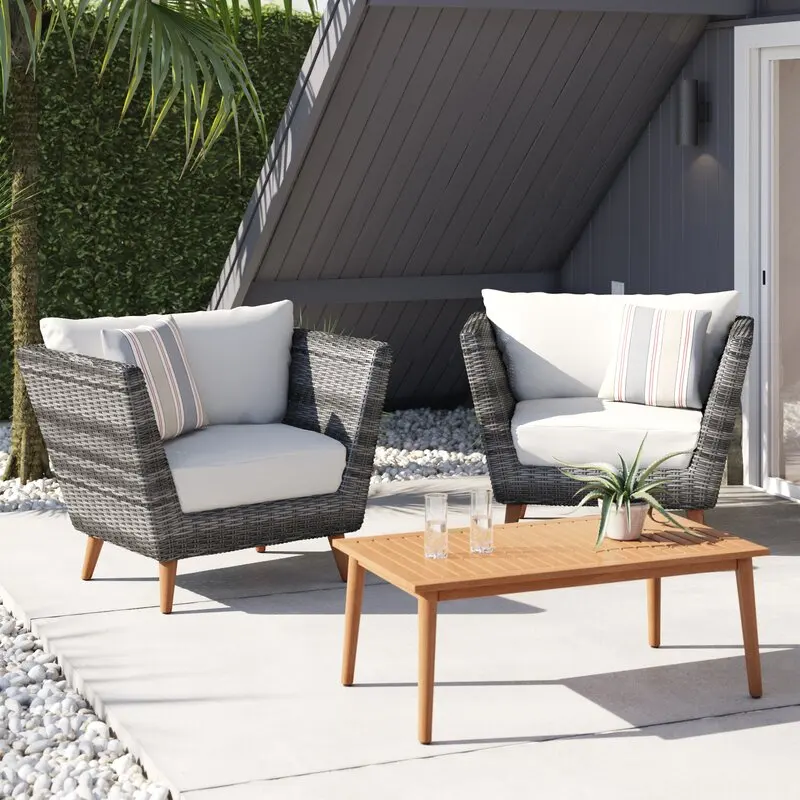 Modern style wicker/rattan woven outdoor leisure and entertainment sofa and table set