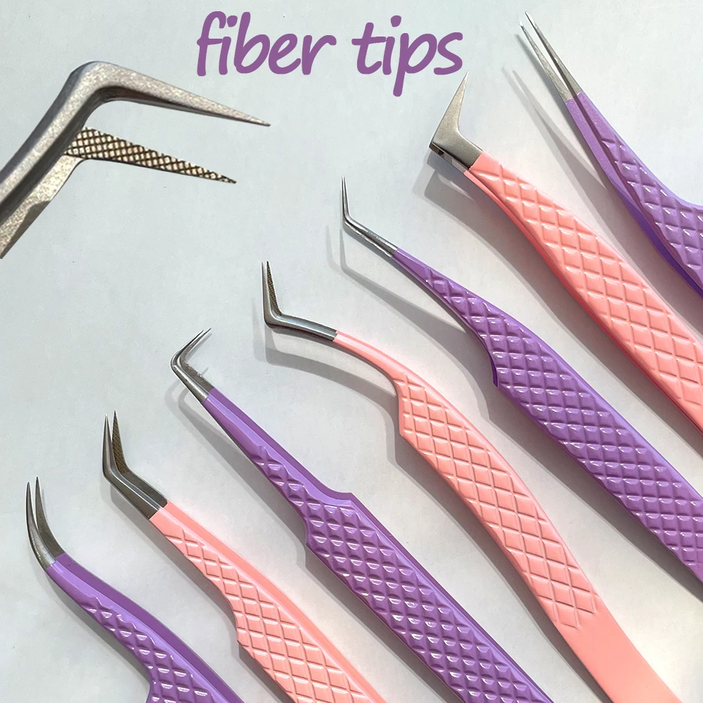 Custom Logo Fiber Curved Tip Tweezers 45 90 Degree Nano Grip Microfiber Craft Tweezers Volume Eyelash Extension Tweezers Set