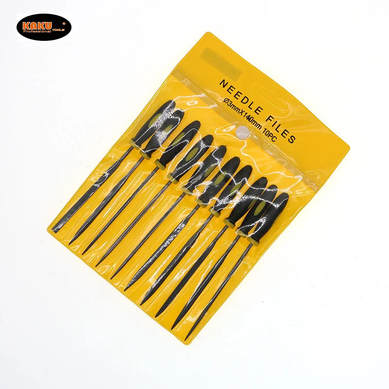 KAKU 140mm 10pcs Metalworking Needle Files Set Flat Square Triangular Round File Tool