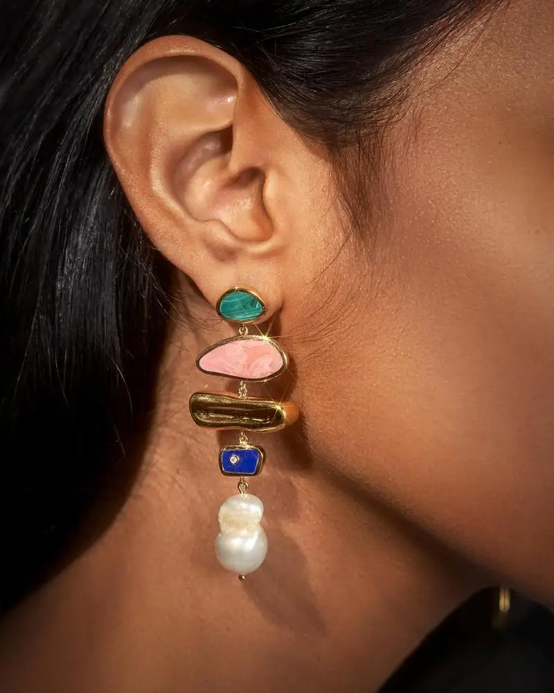 Baroque Freshwater Pearl Drop Earrings for Women Trendy Enamel Large Statement Hanging Earrings Wedding Jewelry Female