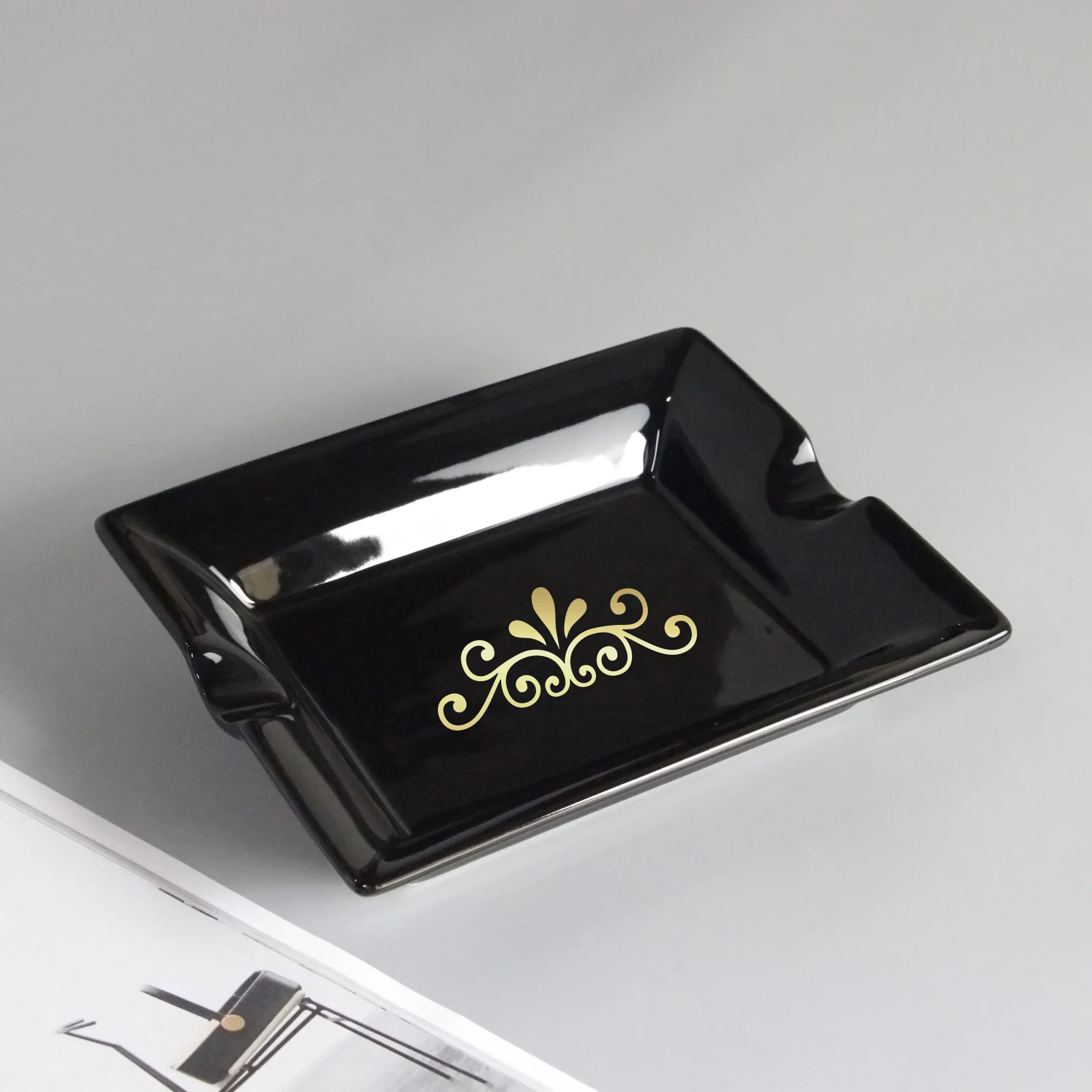Ceramic ashtray cigar custom design Rectangular black luxury style Smoking accessory as gift Shop online