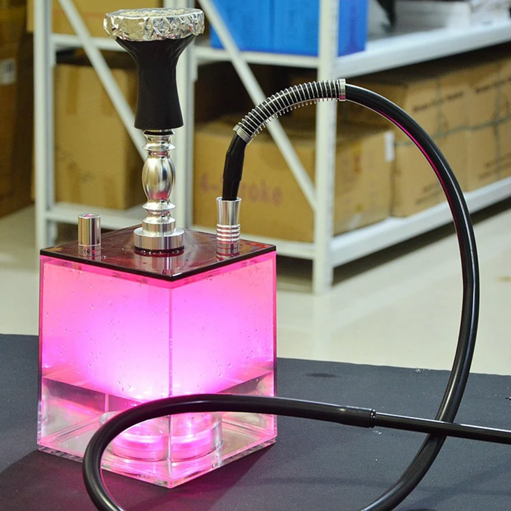 Amazon Best-selling Square Acrylic Hookahs with Multicolor LED Light Hookah Set for Festival Gift