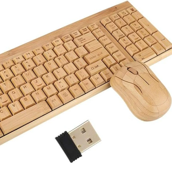 Factory Wholesale 104/105 Keys Wireless Wired Bamboo Keyboard Mouse Set
