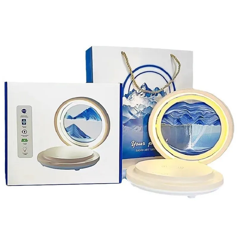 Creative 3D quicksand painting rotate ornaments desk lamp night light Bluetooth speaker multi-function folding wireless charger