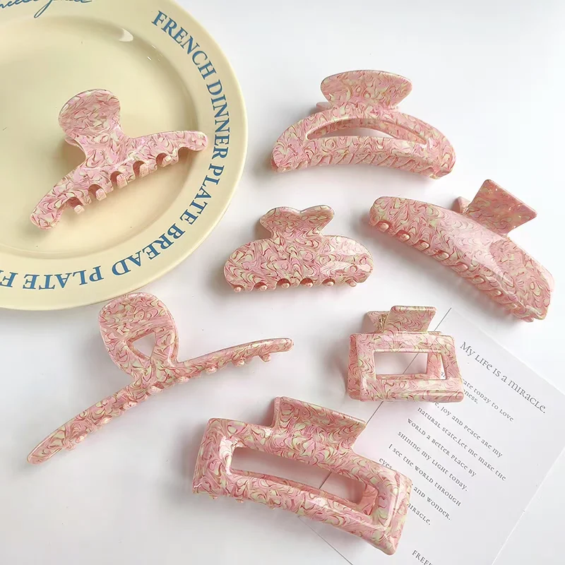 New  European Elegant Hairclip Cherry Blossom Pink Female Temperament High Quality Summer Sweet Acetate Hair Claw