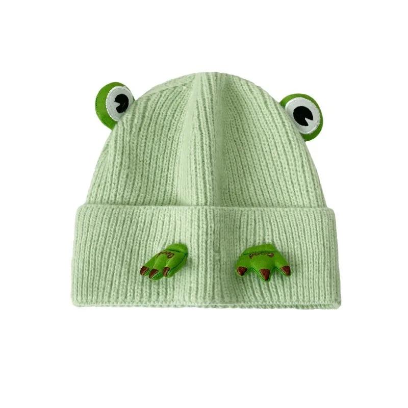 Cartoon Cute Little Frog Knitted Hat for Autumn and Winter ColdLoose Ear Protection Fashion Hoodie Knitted Hat