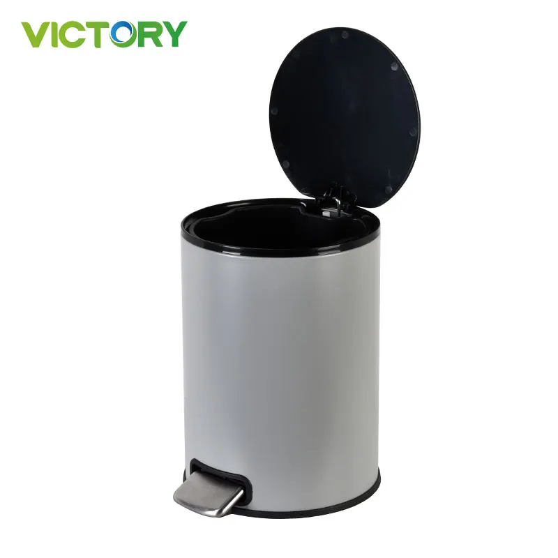 5L Grey Bathroom Pedal Shape Removable Inner Bucket With Trash Bag Hole Garbage Bins With Plastic Lid