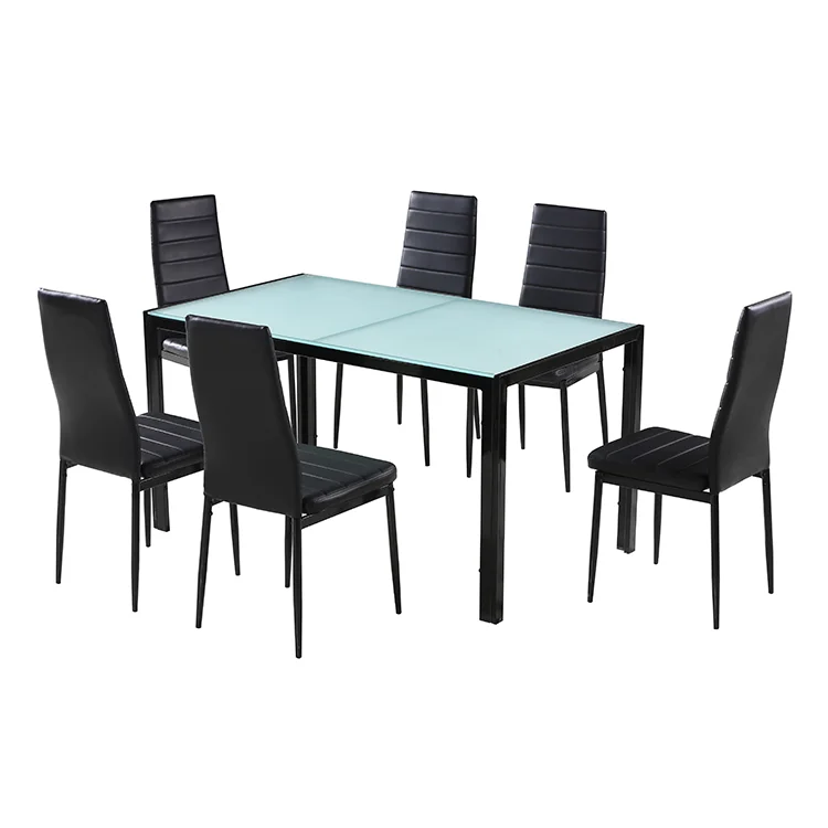 Фошань юкай хорошего качества со стеклянным верхом набор столовой с металлической dinging комплект 1 стол и 6 стульев