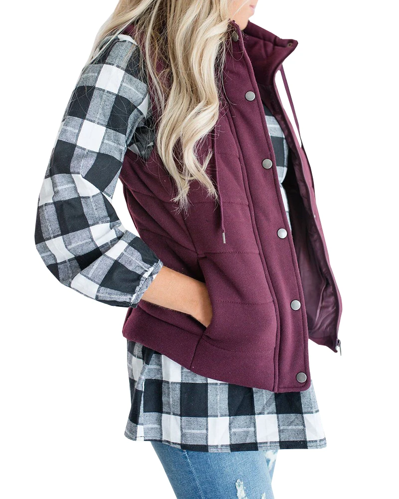 Low MOQ Autumn And Winter Sleeveless  Button Vest Coats Women Solid Color Waistcoat Jackets