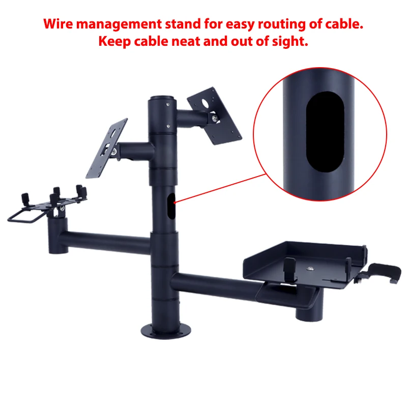 Custom double screen pos pole mount with keyboard tray rotate 360 vesa stand for pos & commercial display system