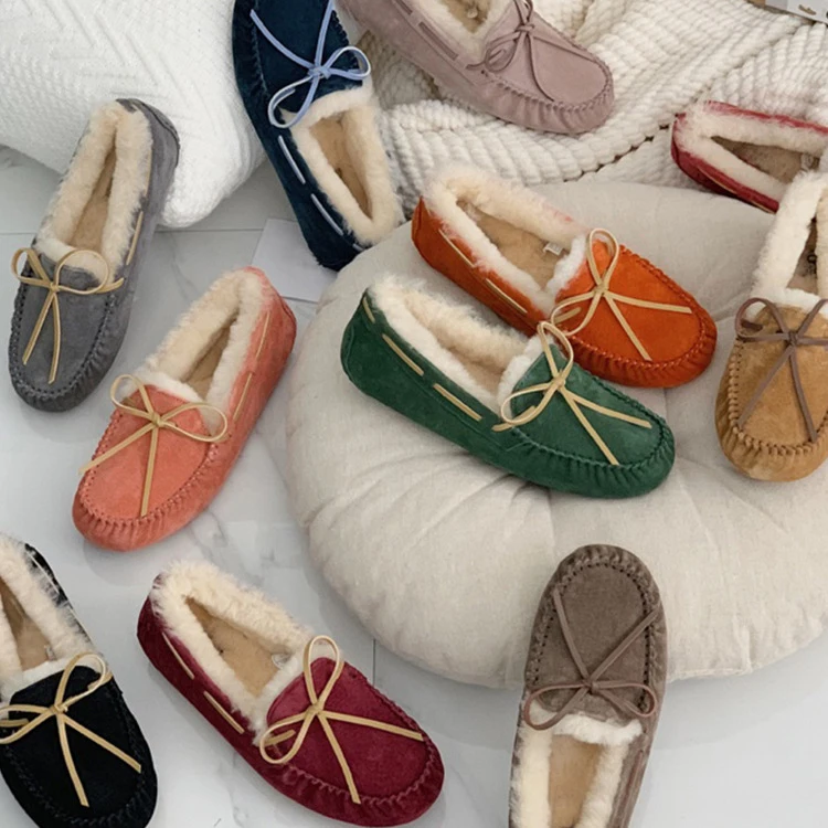 2024 new design women shoes winter faux fur casual shoe flat loafers shoes for women