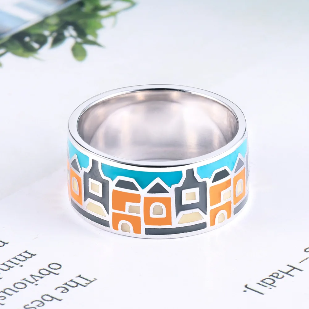 Popular Choice Enamel Jewelry Ring Multi-Color Coated Enamel Sterling Silver 925 Ring Band For Party