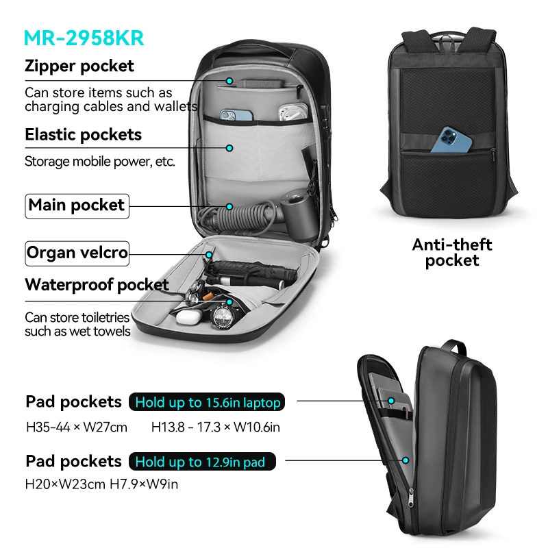 Mark Ryden high quality customized design TSA anti theft school backpack bag supplier large storage mochila hombre MR2958_KR