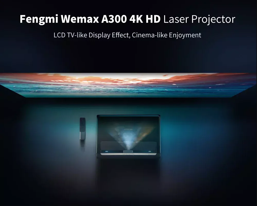 Домашний кинотеатр Wemax A300 4K UST, лазерный проектор с 150 дюймовым экраном XYscreen PET grid ALR, продажа с тонкой рамкой