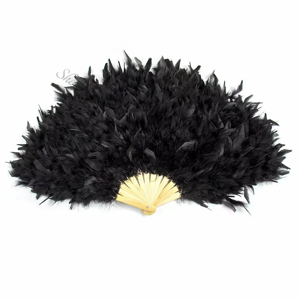 13 Bamboo Staves Bones Turkey Chandelle Feather hand Fans Belly Dance Bar Performance Wedding Props