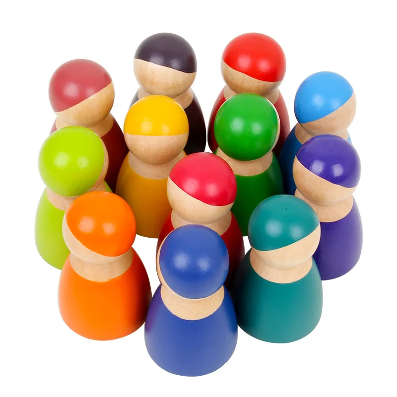Toddler Wooden Toys 12 Rainbow Wooden Peg Dolls Bodies Kids Wooden Pretend Play for Toddlers Preschool Learning Educational Toys