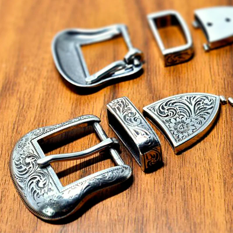 Sheridan tangcao Style Silver Plated belt buckle three piece silver plated belt buckle with vegetable tanned belt buckle