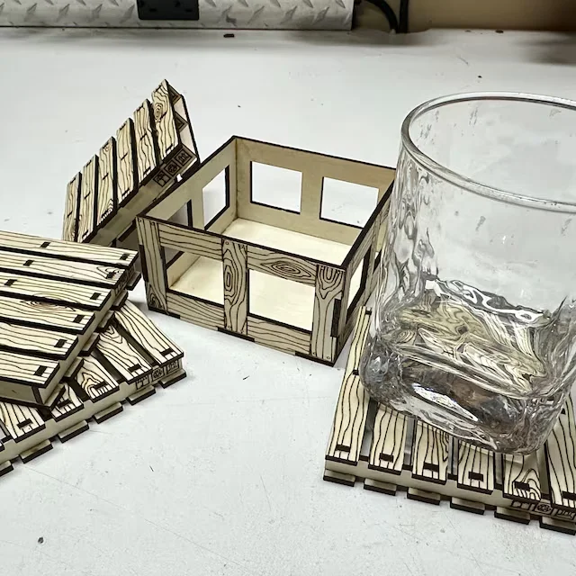 Custom  laser cut wood Pallet-shapes Pallet drink coasters wooden with box