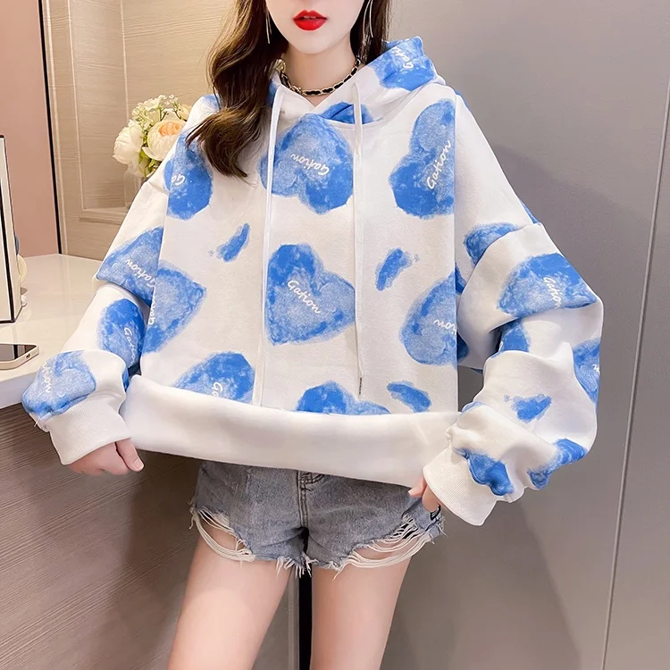 Graffiti tie dye with Printed Love Sports Hoodie new Fall/winter plus size, thick and velvet hoodie jumper for women