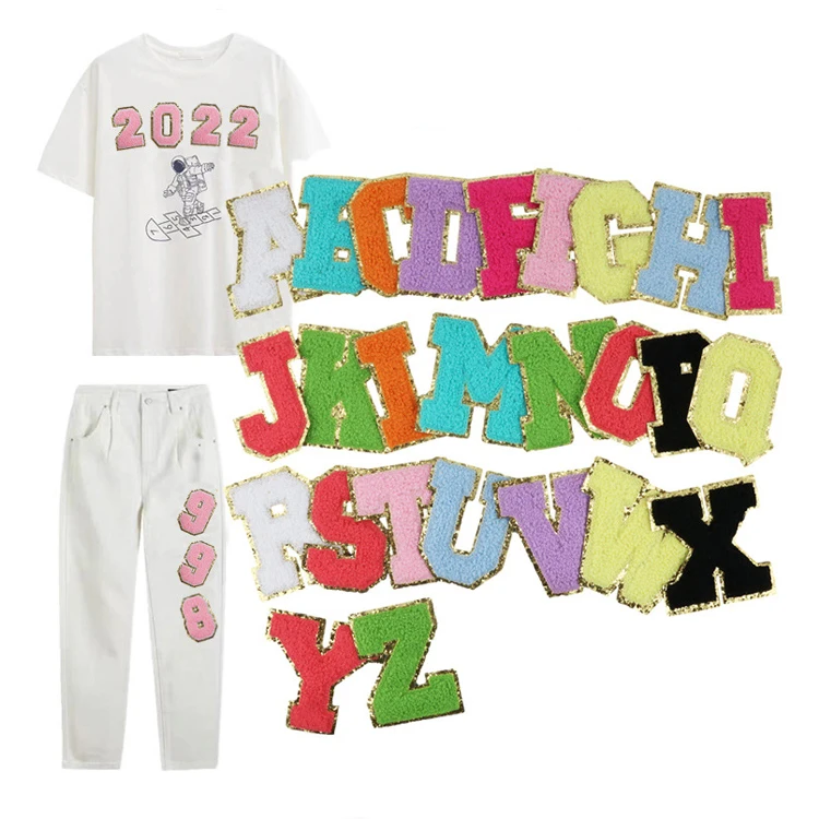 New Fashion Chenille Patches Letter DIY Colorful Letter Patch 26 Alphabet Chenille Patches Fabric PVC Sustainable Sequins