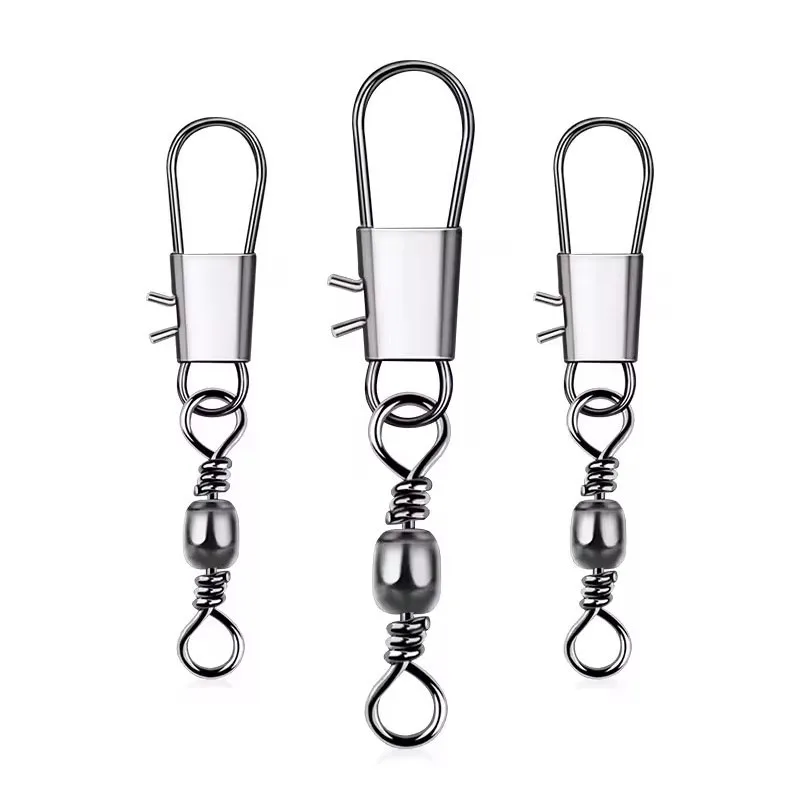 Alpha High Carbon Steel Fishing Swivels Barrel Swivel Safety Interlock Snap Connector for Lure Fishing in Saltwater Freshwater