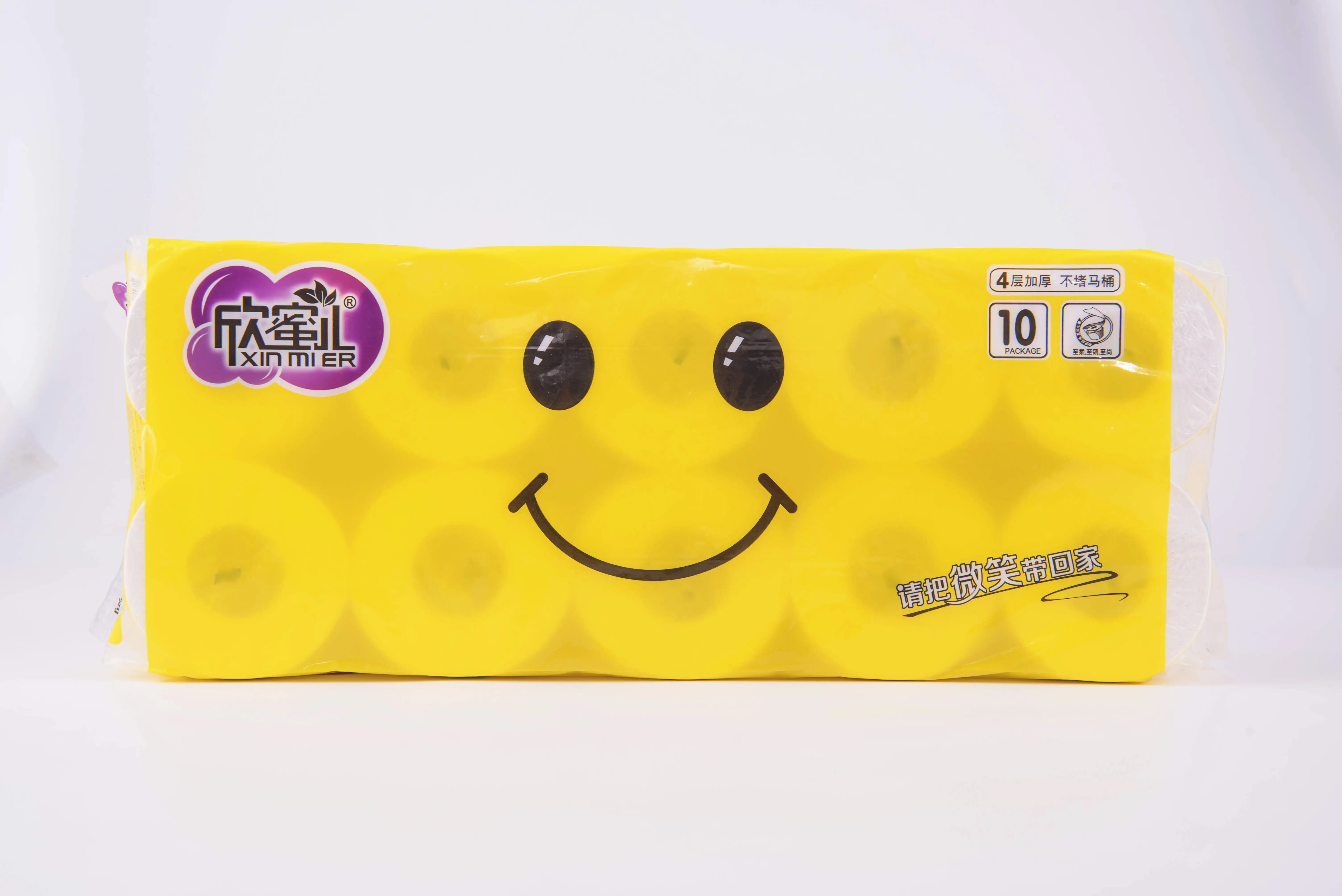 Фабрика бумаги Fuzhou Weimei, оптовая продажа туалетной бумаги Smiley, индивидуальный дизайн, 3/4 слоев, Высококачественная туалетная бумага, 10 рулонов