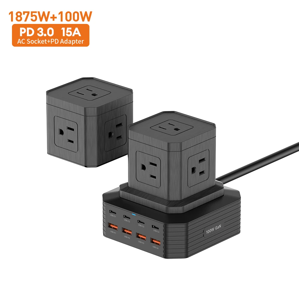 Vina High Quality 65W Universal Electric Extension Power Switch Socket Power Strip Cube Tower For Desk Built-in USB Port Socket
