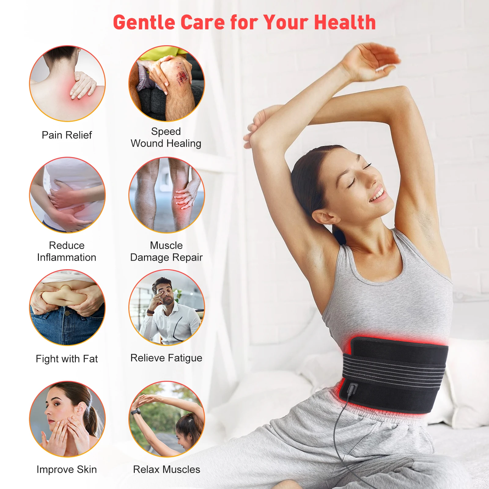 Pain Relief Infrared LED Light Back Shoulder Waist Wrap Pad Red Light Therapy Belt