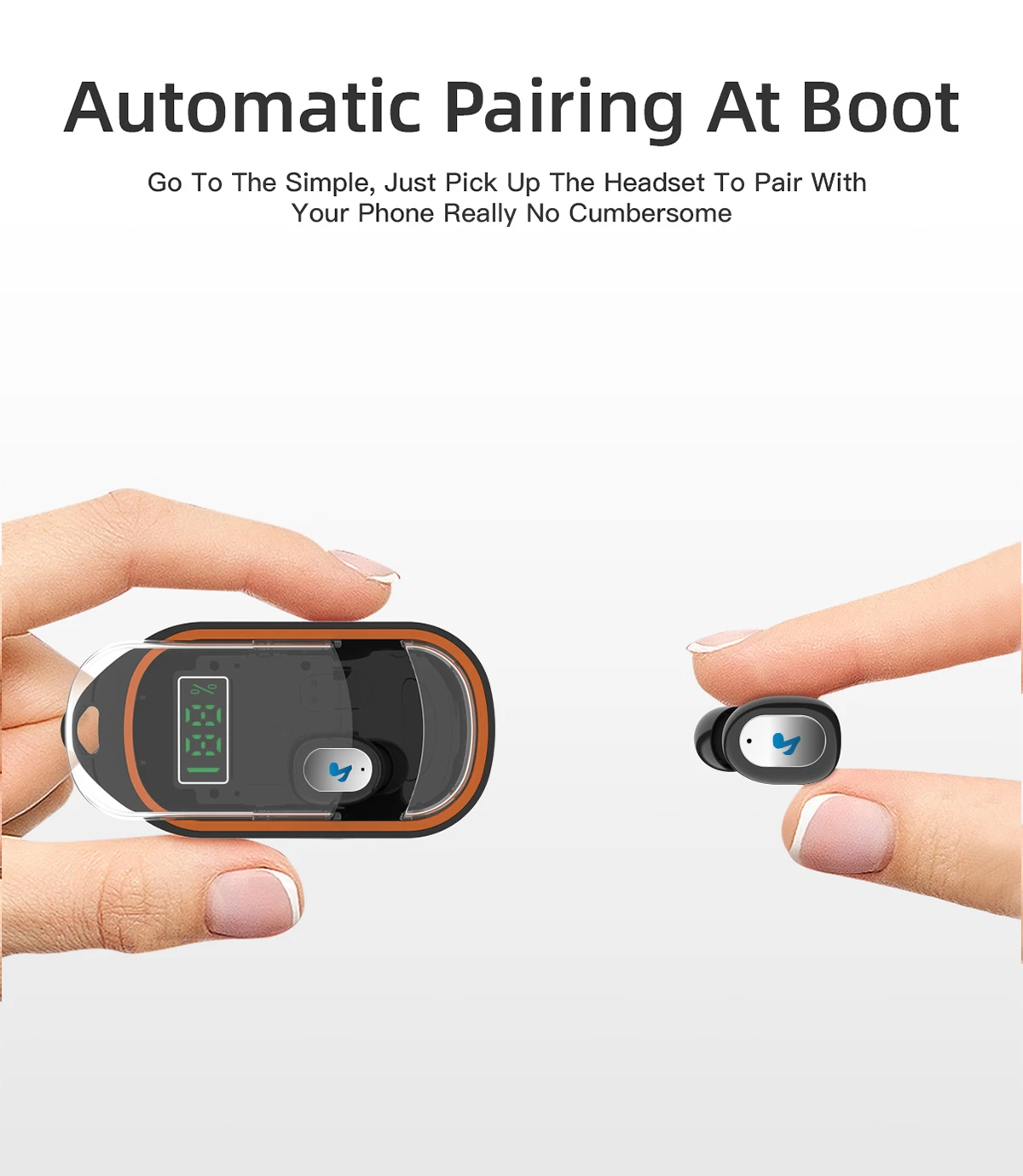 True Wireless Earbuds TWS Stereo Bluetooth 5.0 Headphones with Portable Lanyard Noise Cancelling in-Ear Earphone