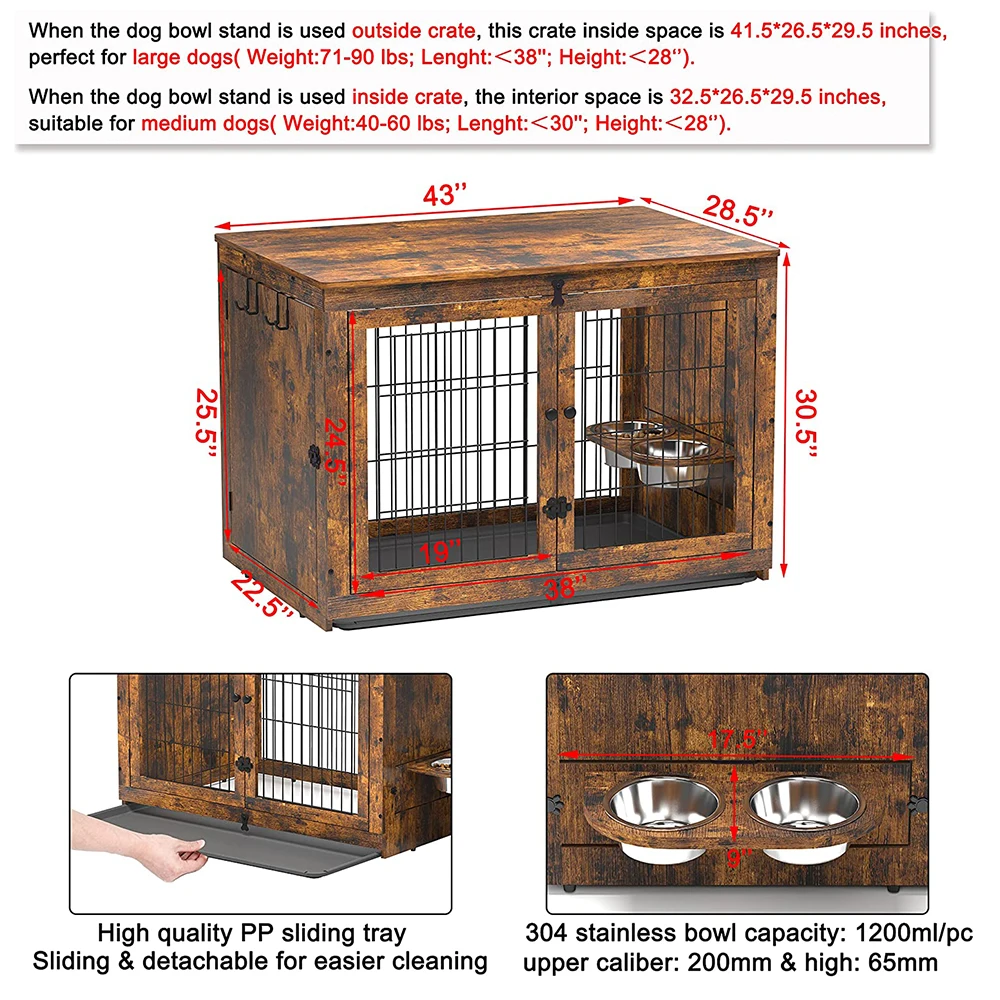 Pet Friendly Furniture Comfortable Dog Cottage Dog Crate End Table with Feeder Puppy Bed House