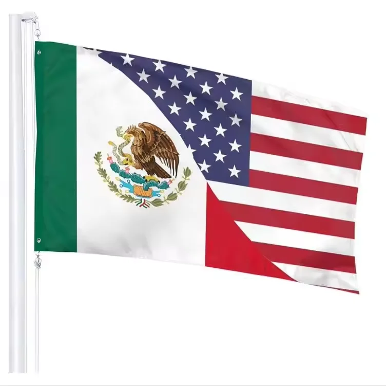 Wholesale High Quality Screen Printing Cheap Price Outdoor 2 Eyelets 5x 3ft Large Mexico American Flag