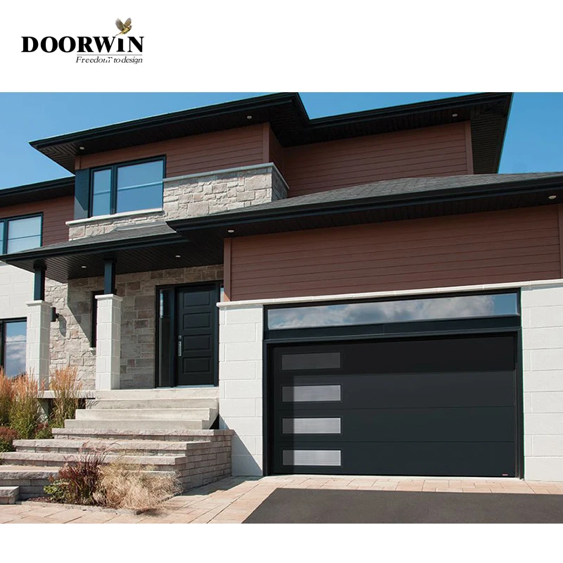 Doorwin Modern electric aluminum garage doors price full view automatic sectional clear glass garage door