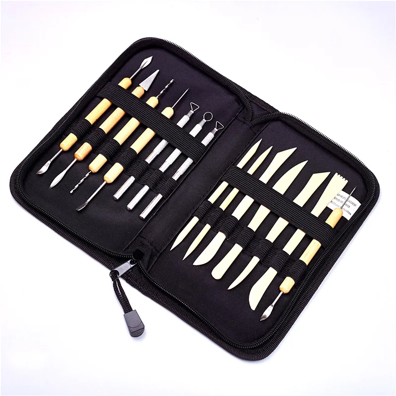 Canvas Zippered Case 14-Piece Pottery Sculpting  Clay Sculpture And Ceramics Tool Set for Beginners Professionals School Student