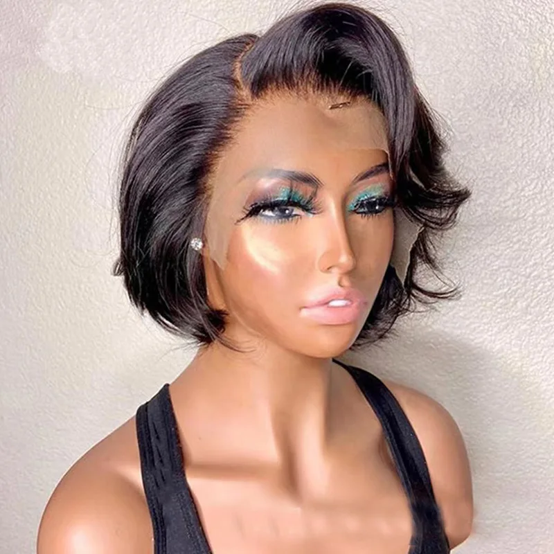 Lace Closure Short Bob Wig Hd 360 Full Lace Frontal Wigs Brazilian Machine Made Perruques Pixie Cut Lace Front Human Hair Wig