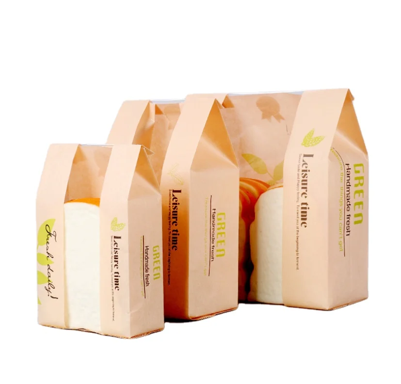 wholesale Kraft paper semi-transparent grease-proof bread and toast packaging bag