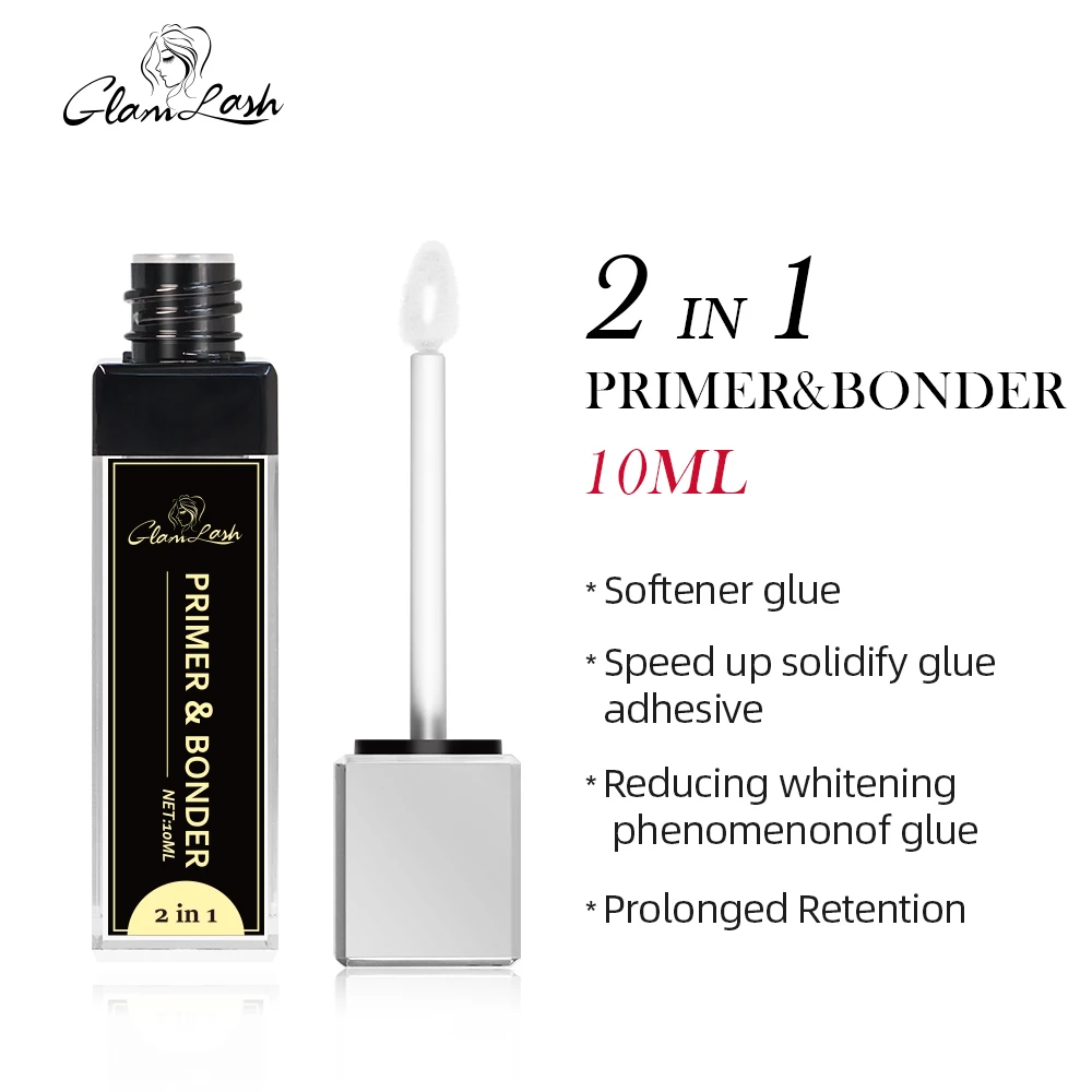 GLAMLASH wholesale custom logo 10 ml 2 in 1 primer and bonder for eyelash glue reinforcement accelerate