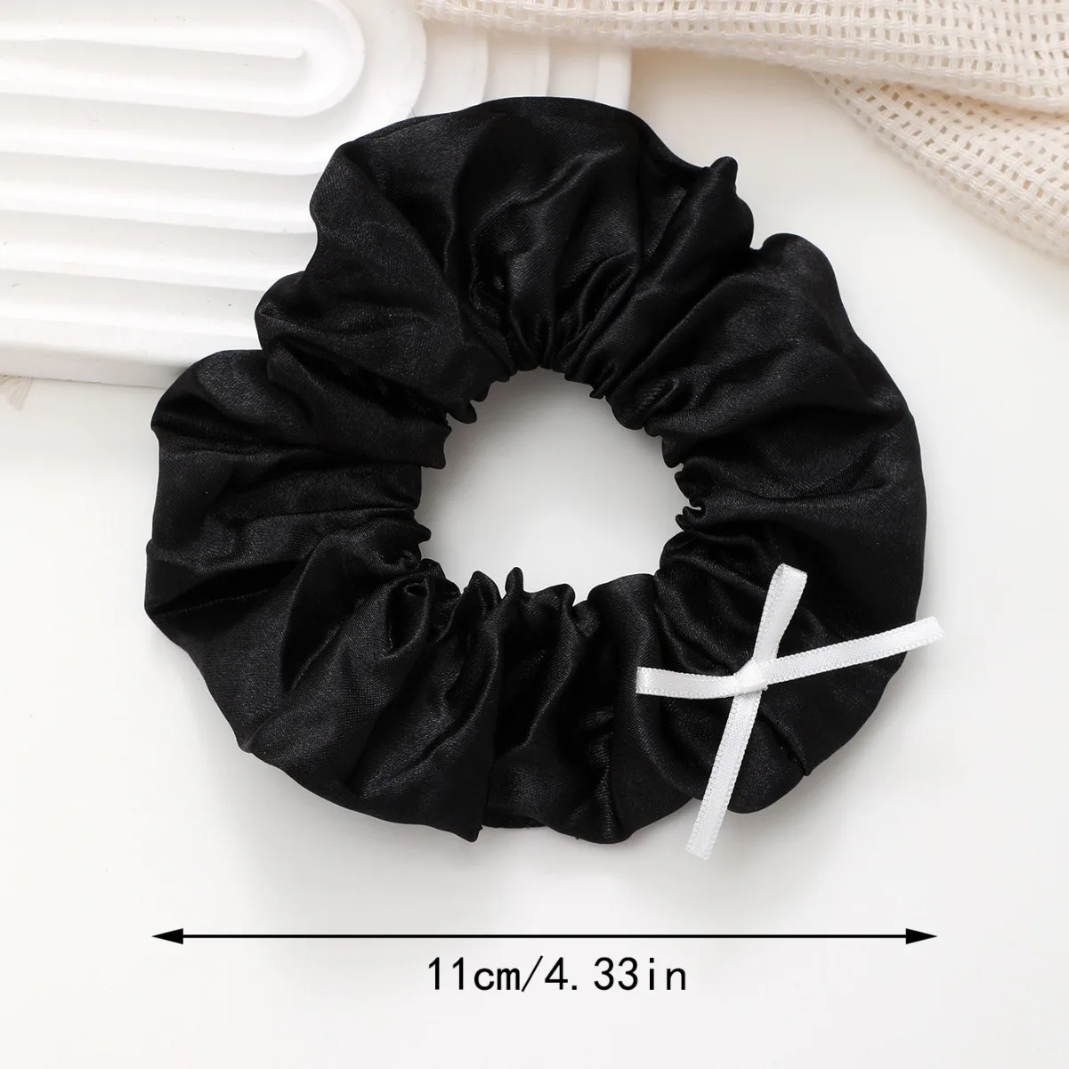 Trendy Satin Bow Hair Scrunchie for Women Spring Korean Style Wide Hair Tie for Ponytails