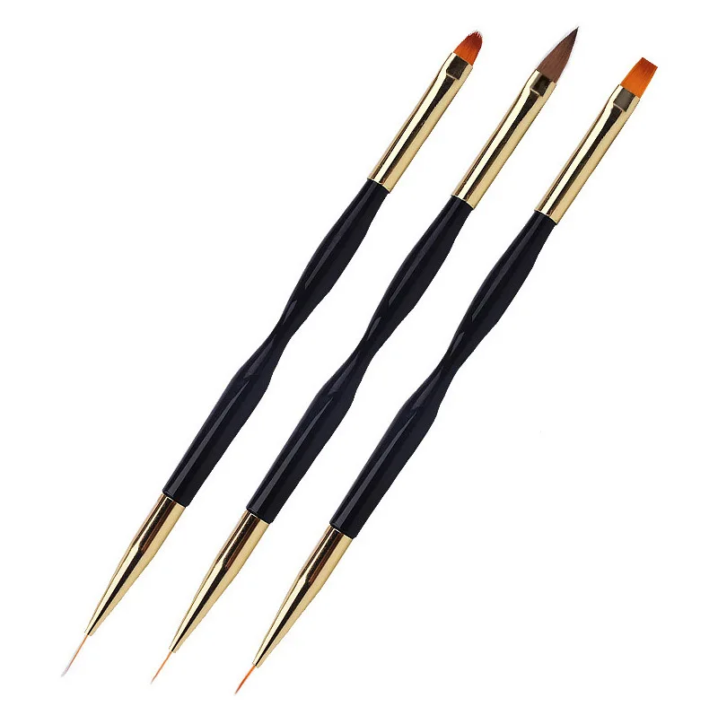 Factory Price Double Head Synthetic Hair Ergonomics Handle Painting Liner Gel Polish Nail Art Brush