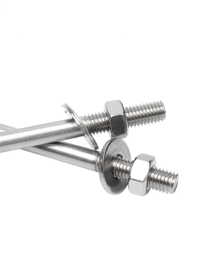 Hot Sale 304 Stainless Steel Wall-piercing Screw Lengthened Double-head Bolt Set With Two Nuts Two Flat Washer Double End Thread