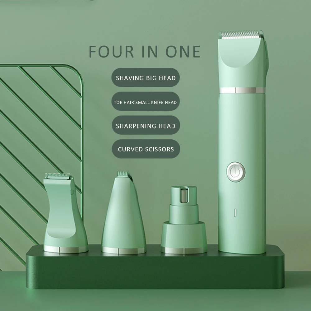 4 in 1 professional low noise green pet nail clipper grooming tool vacuum cleaning quiet led electric pet foot hair clipper set
