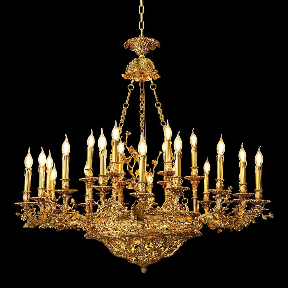 27 Lights vintage antique brass candle chandelier for hotel project