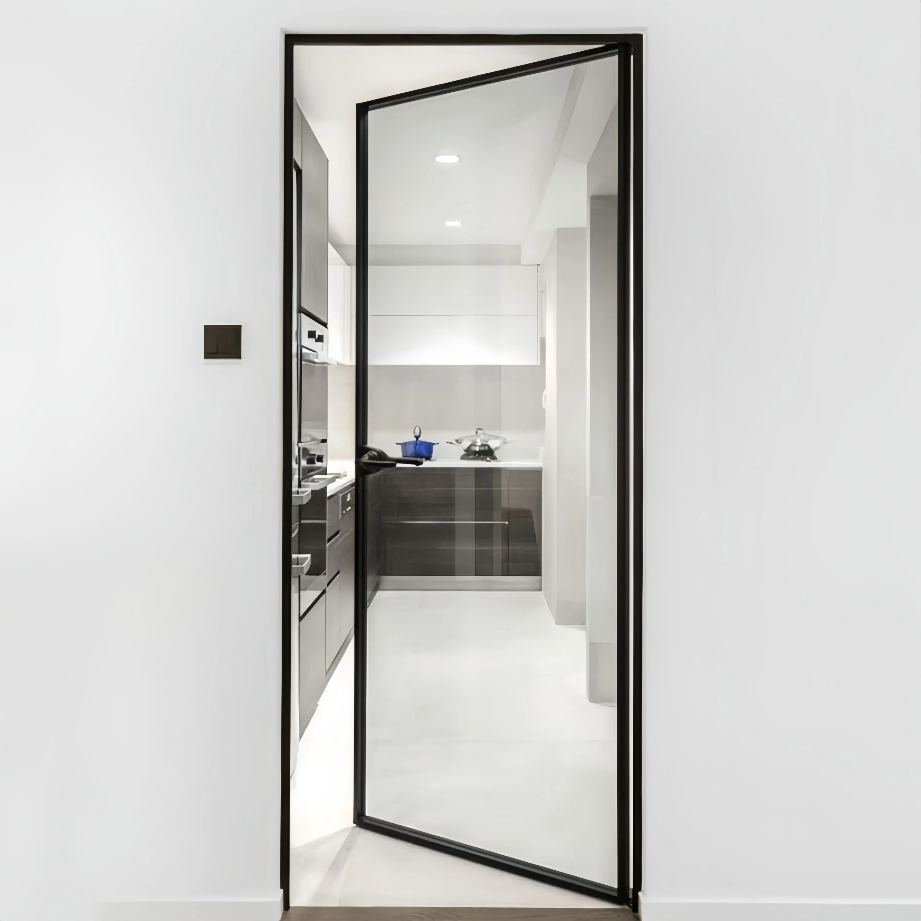 Customized Slim Narrow Aluminum Frame Double Tempered Glass Door Interior Swing Casement Toilet for Sale