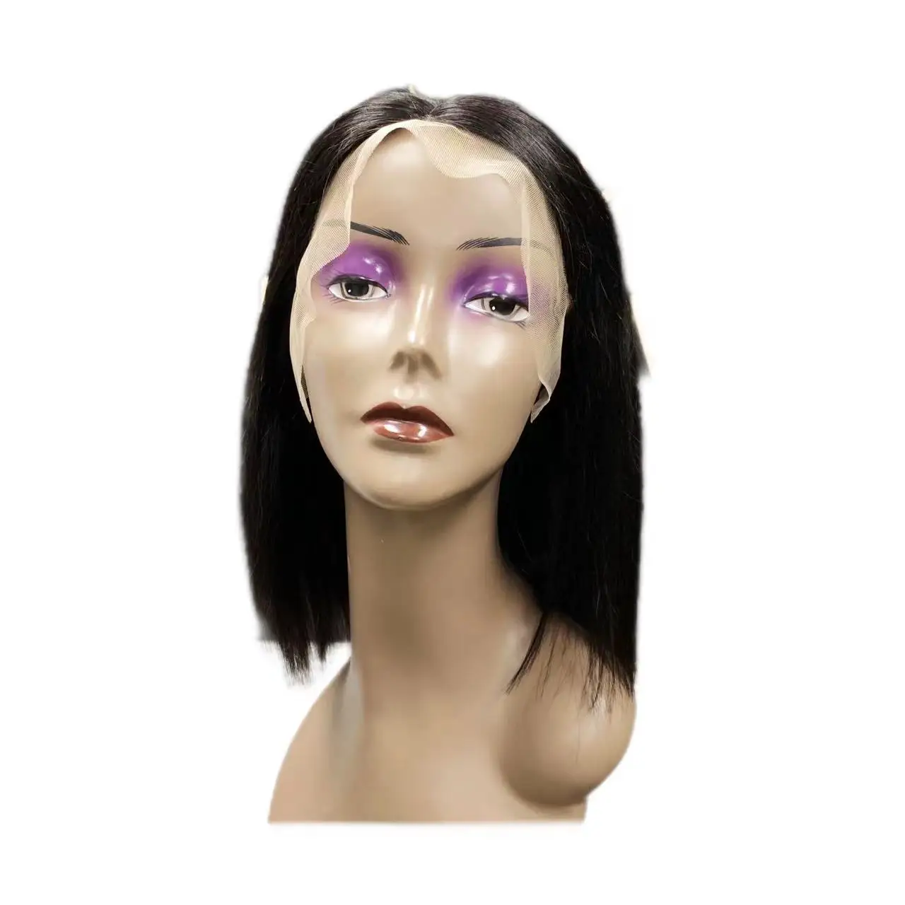 100% Human Hair Wig Perruques-naturel Peluca Peruvian Black Short Straight Bob Full Lace front Lace Human Hair Wig For Women