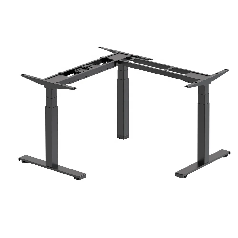 Square Column Triple Motor Corner Electric Height Adjustable Sit Stand Desk Frame for Home Office