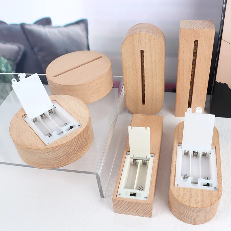 Деревянная подставка на батарейках AAA с 3D-лазерным покрытием